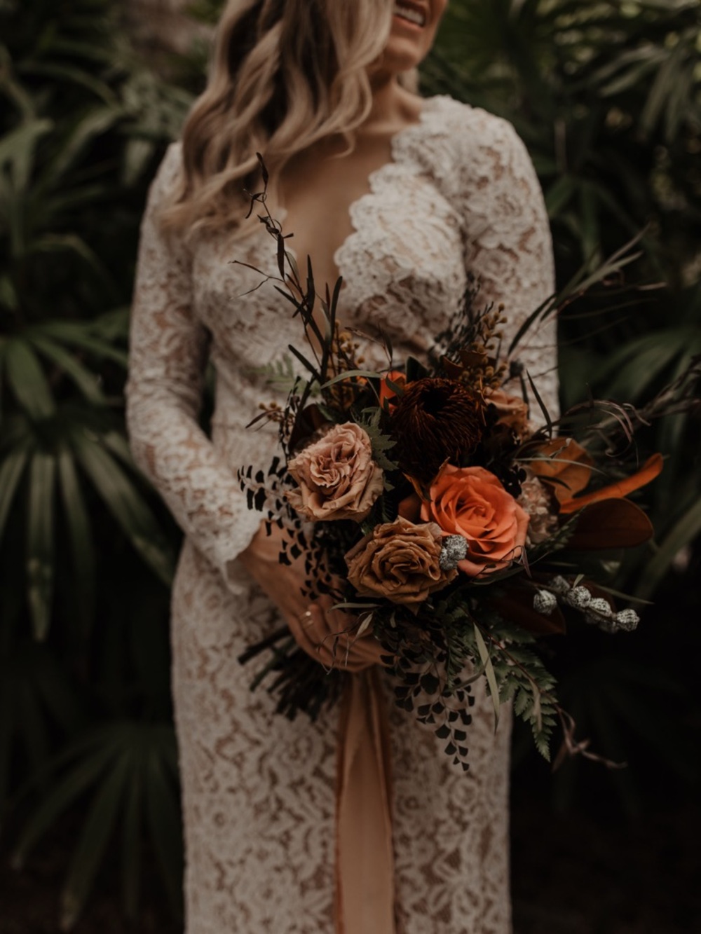 Tadashi Shoji Lace Long-Sleeve Ivory Wedding Dress